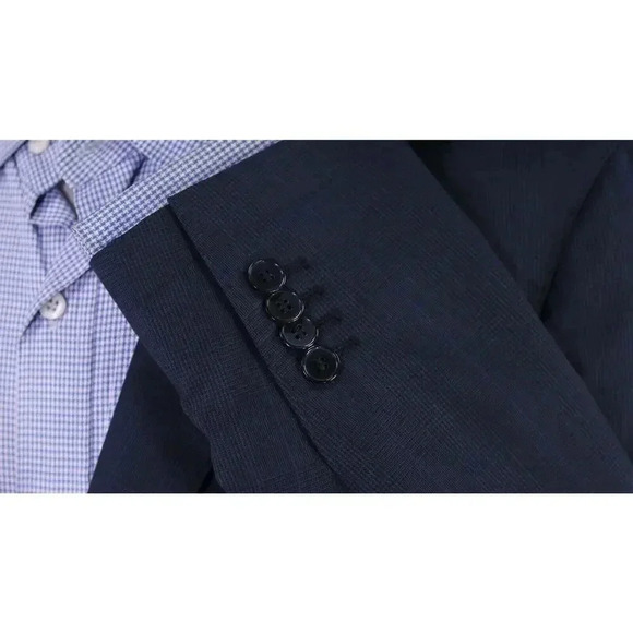 Artini Handmade in Italy Navy Blue Plaid Unlined 2-Btn Wool Blazer Jacket 40R - Picture 6 of 10